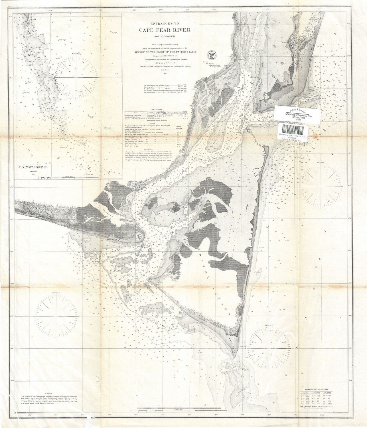 1866 Entrance to Cape Fear River NC by the USCS as a Folding Folio in Lithography, as Congressional Documents