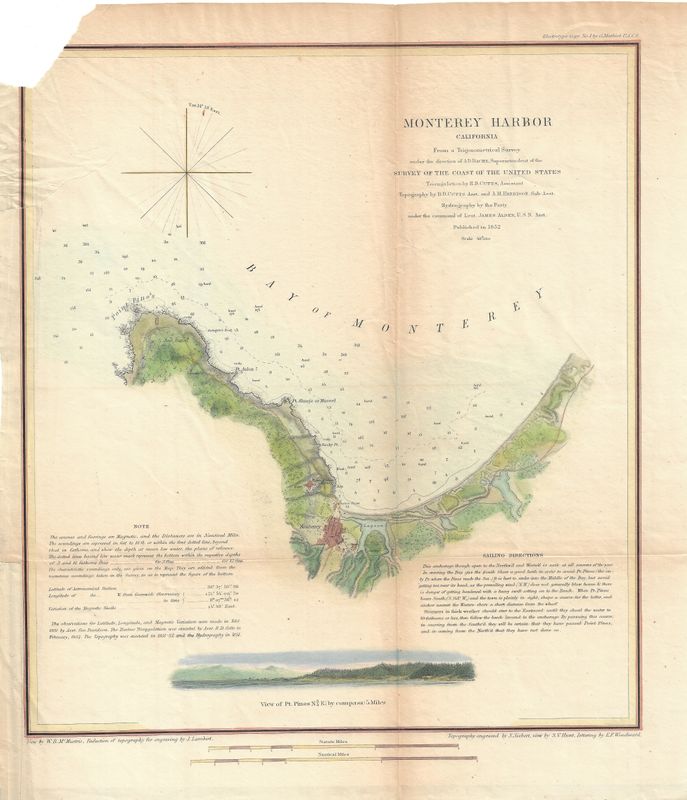 1852 USCS Monterey Bay Sheet w/ hand color /damaged