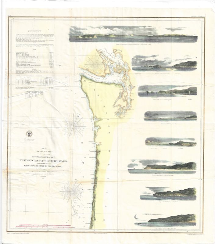 1855 USCS West Coast in 3 sheets : Sheet #1 Washington State Coast w/ Hand Color