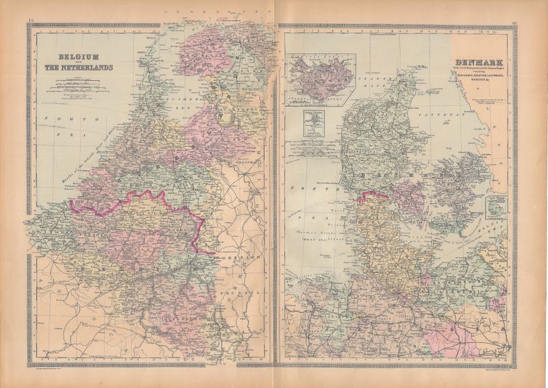 1886 Map of Netherlands, Belgium, Denmark  by Bradley's
