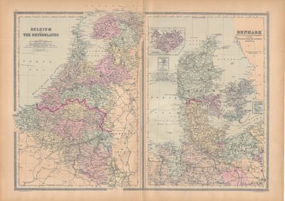 1886 Map of Netherlands, Belgium, Denmark by Bradley&#39;s