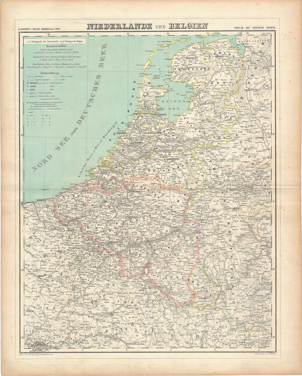 1860 Niederlande &amp; Belgien by H. Kiepert in Chromolithography