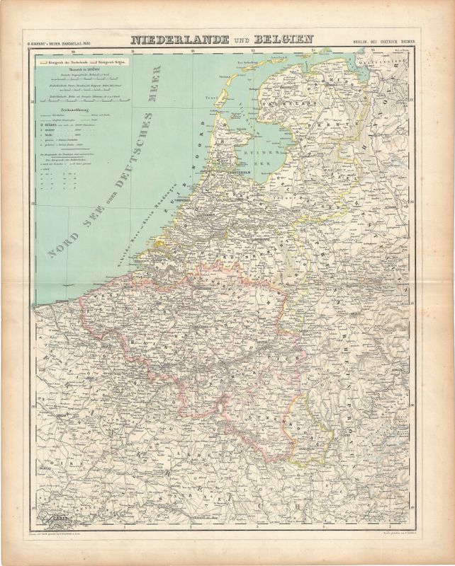 1860 Niederlande &amp; Belgien by H. Kiepert in Chromolithography