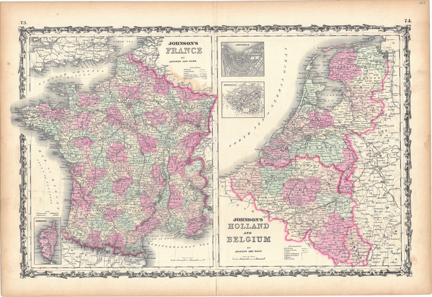 1867 Holland, Belgium &amp; France by A.J. Johnson in Steel Engraving w/ OHC