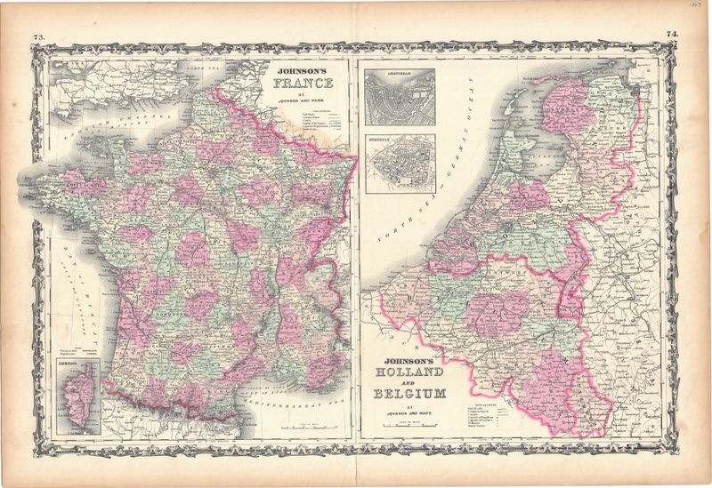 1867 Holland, Belgium &amp; France by A.J. Johnson in Steel Engraving w/ OHC