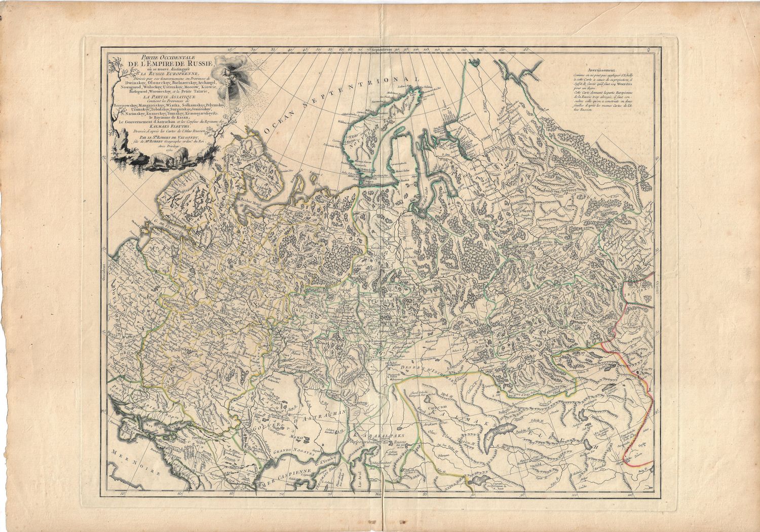 1755 Map of the Empire of Russia by DeVaugondy