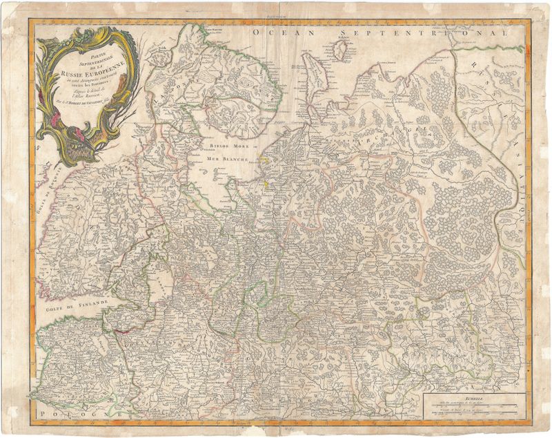 1771 Partie Septentrionale Russie Europe by DeVaugondy in Copper Engraving w/ original color
