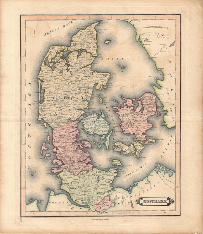 1835 Map of Denmark by  D. Lizars in Copper Engraving  w/OHC