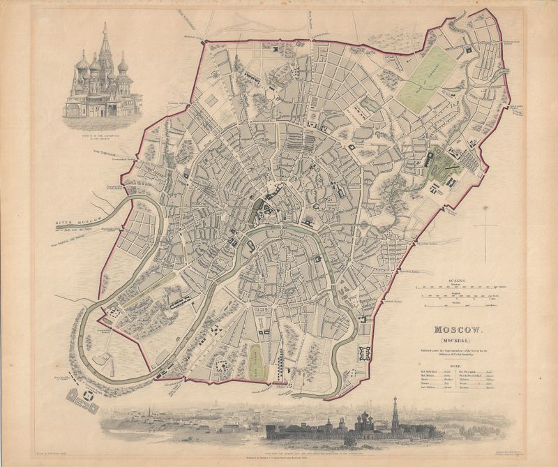 1836 Map of Moscow by Baldwin and Cradock for SDUK
