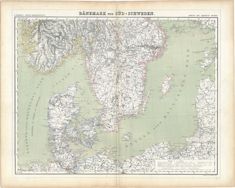 1860 Danemark - Sud-Schweden by Kiepert in Duo-tone Litho. w/ OHC