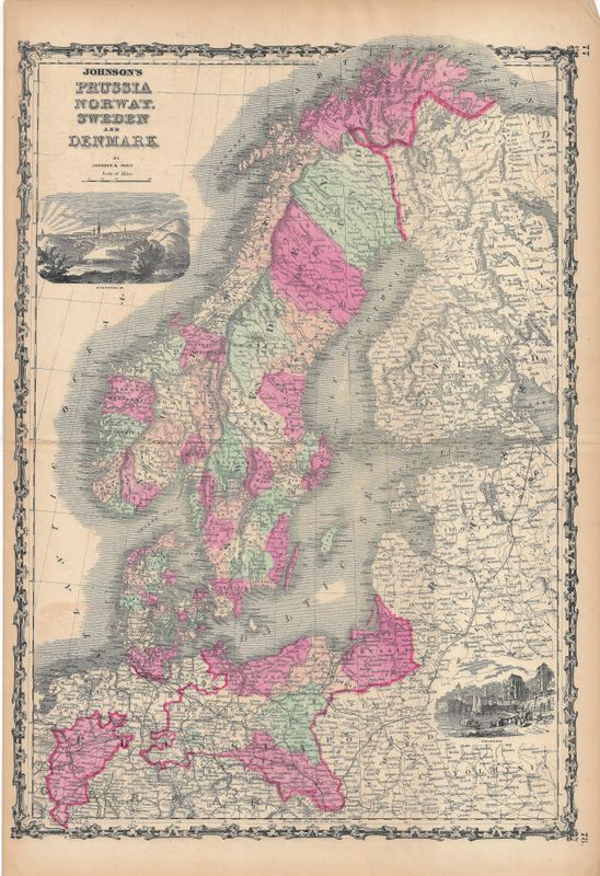 1862 Johnson's Map of Prussia,Norway, Sweden &amp; Denmark