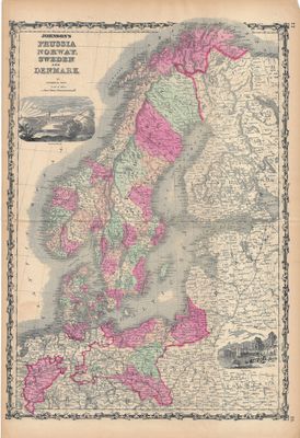 1862 Johnson&#39;s Map of Prussia,Norway, Sweden &amp; Denmark