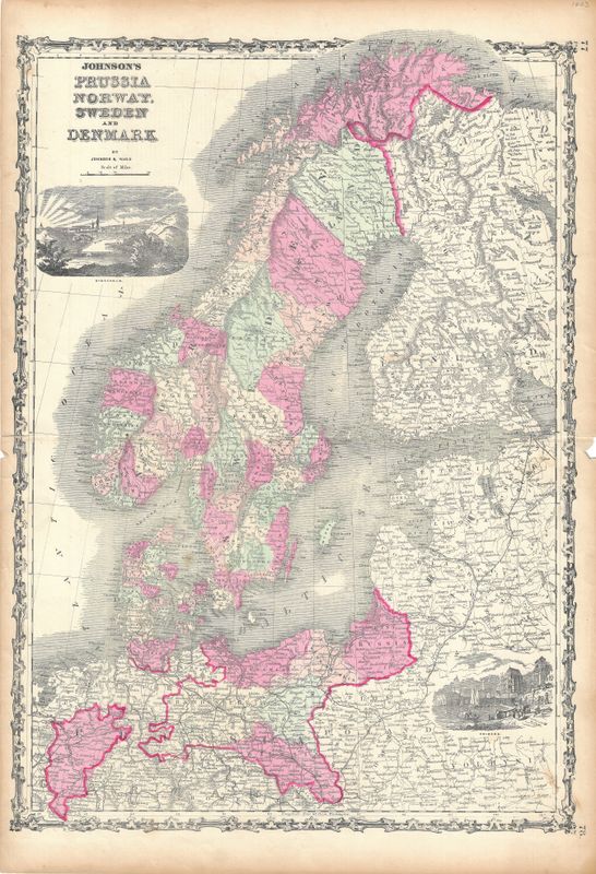 1863 Prussia Norway Sweden &amp; Denmark by Johnson &amp; Ward in Steel Eng. w/OHC 