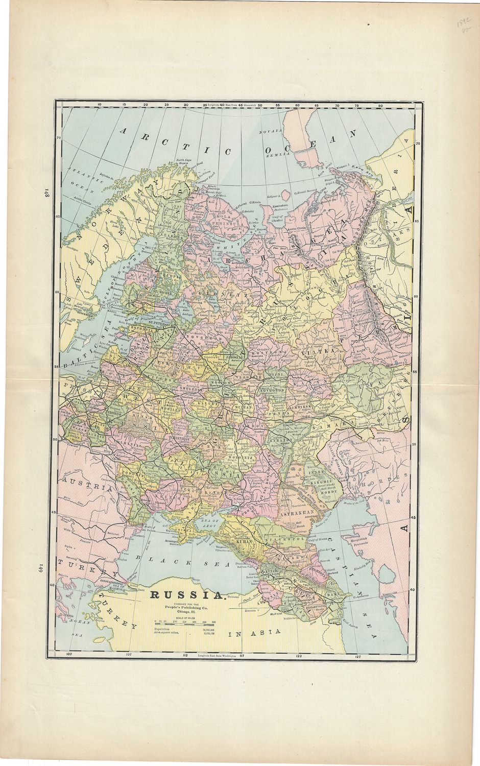 1892 Map of Russia by George Cram