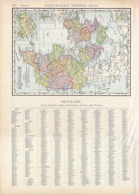 1912 Map of Denmark by Rand McNally