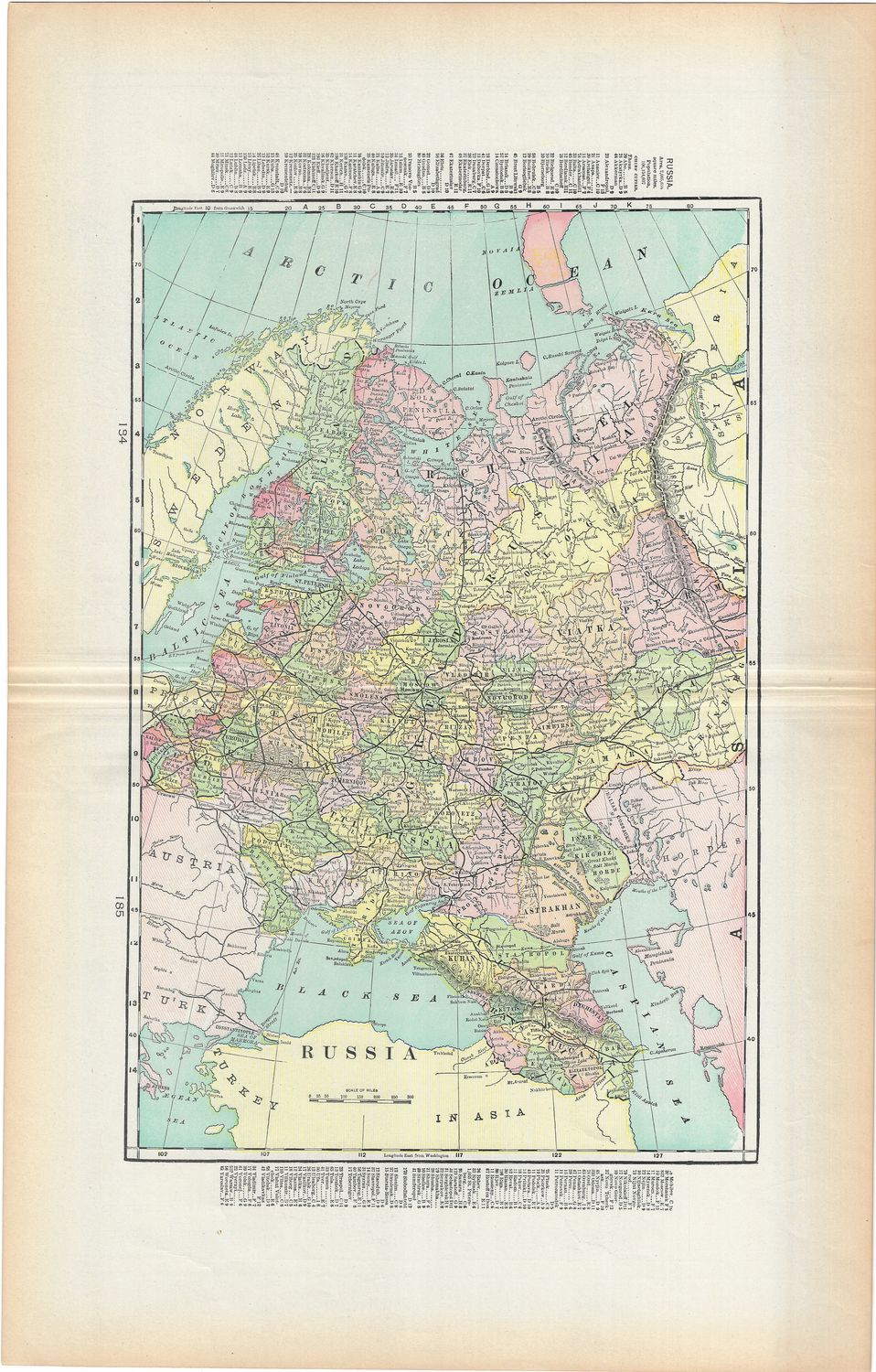 1901 Map of Russia by Geo.Cram in lithography