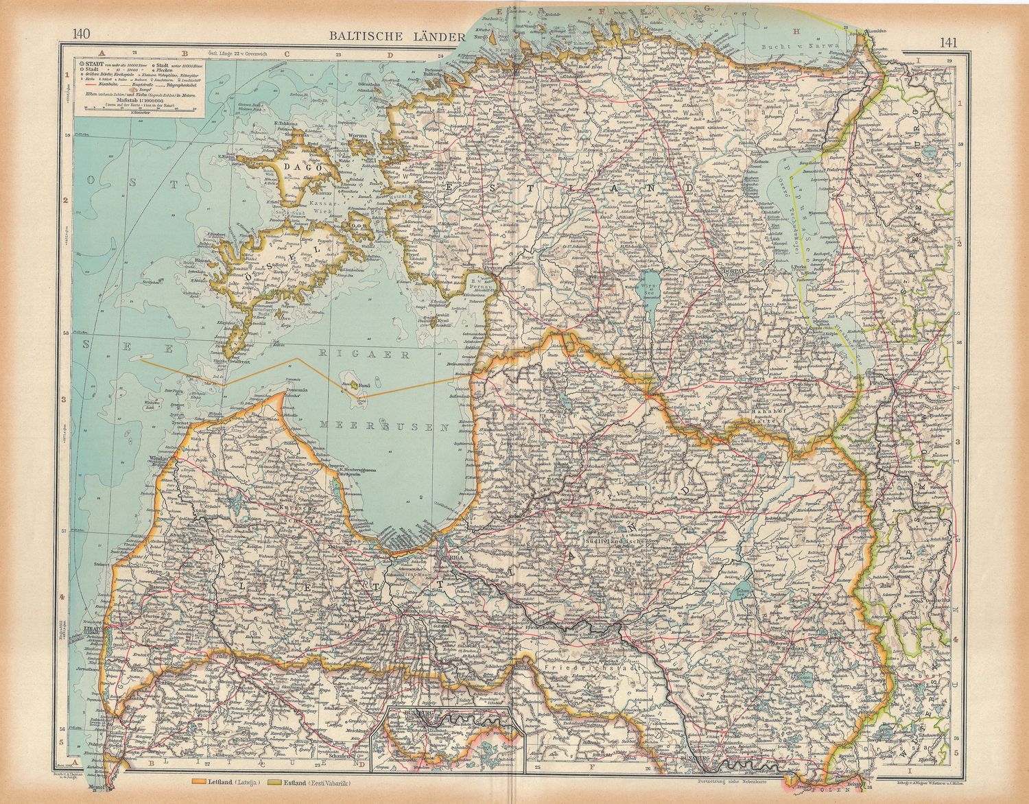 1923 Map of Baltics: Estonia, Latvia, Lithuania