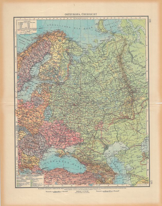 1923 Map of Eastern Europe (Russia) in German Chromolithography