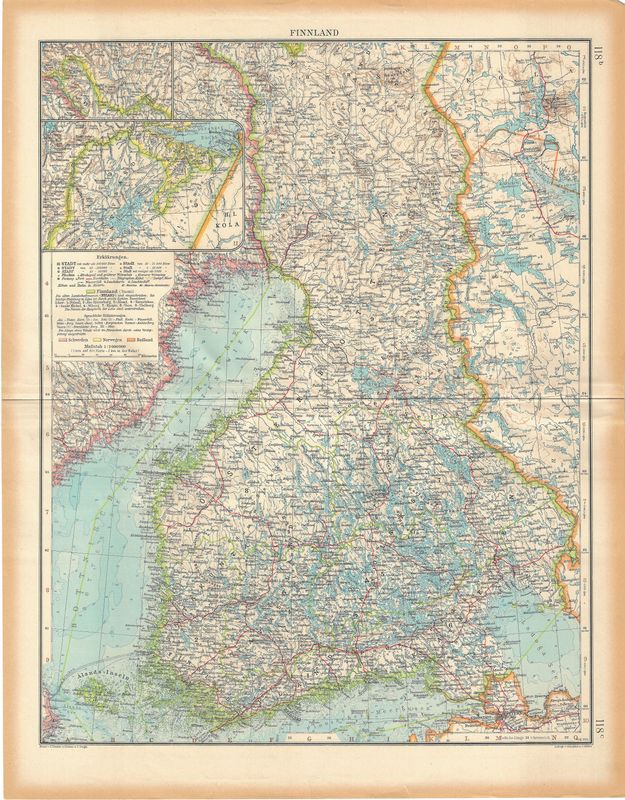 1923 Map of Finnland in German Chromolithography