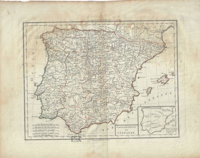 1807 Map of Spain &amp; Portugal by Mentelle/Chanlaire OHC