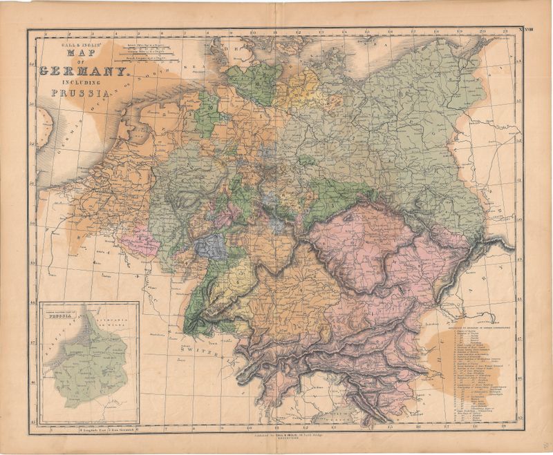 1852 Map of Germany Including Prussia by Gall &amp; Inglis in Steel engr w/OHC