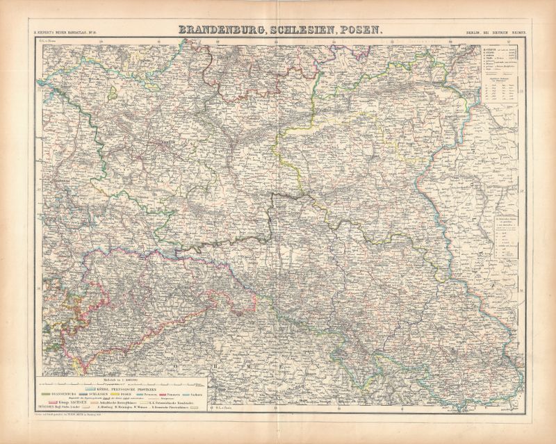 1860 Brandenburg Schlesien &amp; Posen by H. Kiepert in Duotone Lithography w/OHC