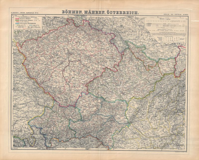 1860 Bohmen Mahren Osterreich by H. Kiepert in Duotone Lithography w/ OHC