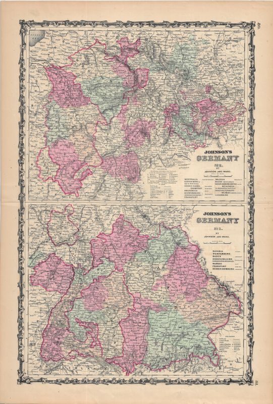 1860 Maps of Germany No. 2-3 by Johnson &amp; Ward in Steel engr w/OHC