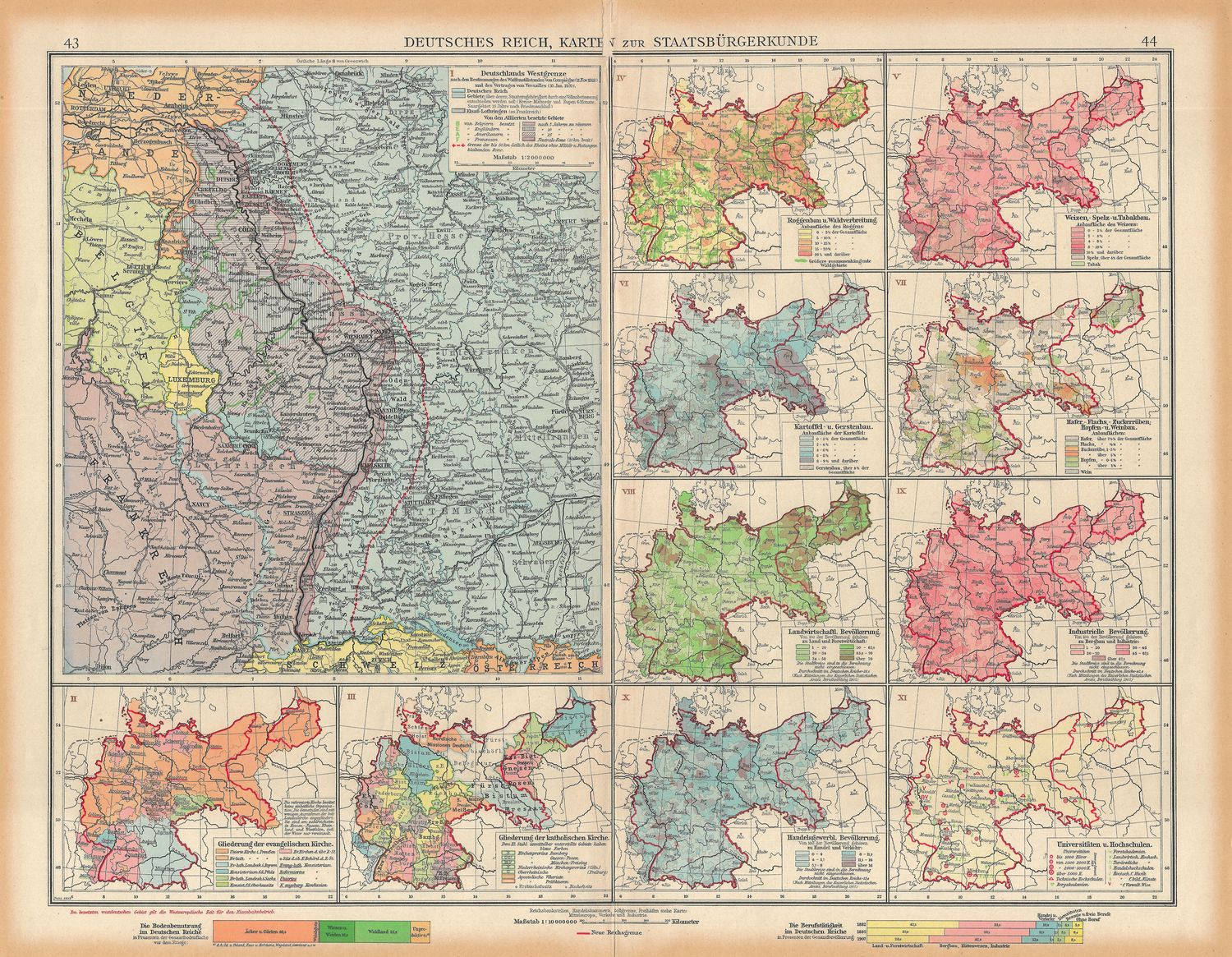 1923 Map of the Deutsches Reich , Germans States Demographic Map  in German