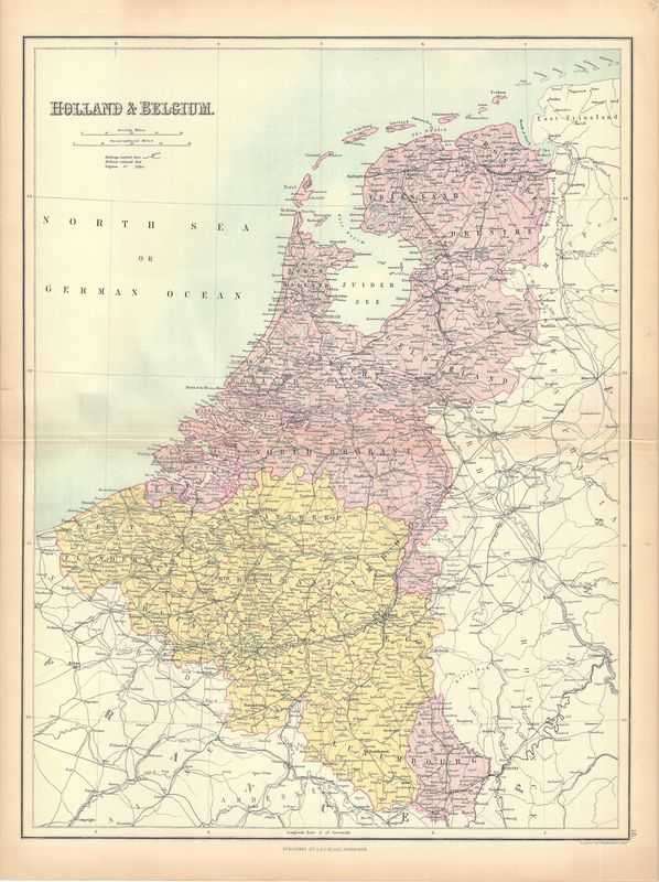 1879 Map of Holland &amp; Belgium by J. Bartholomew