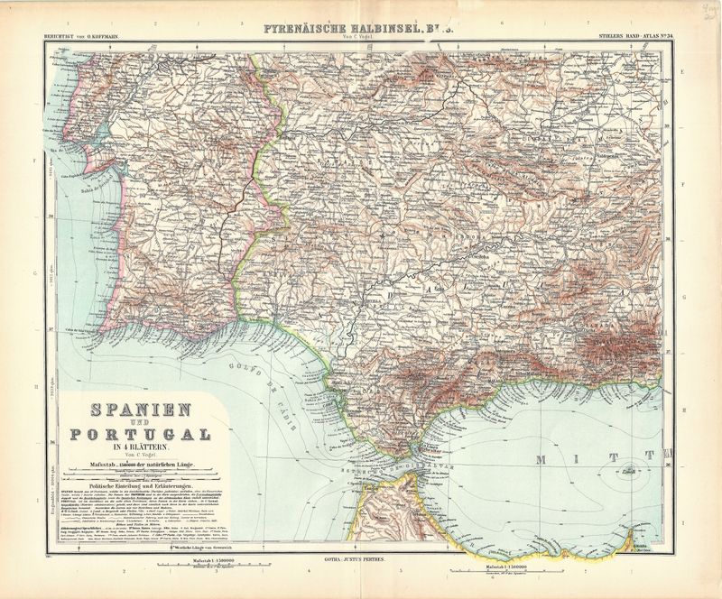 1911 Maps of Spain and Portugal , 4 Sheets in Chromolithography. in German