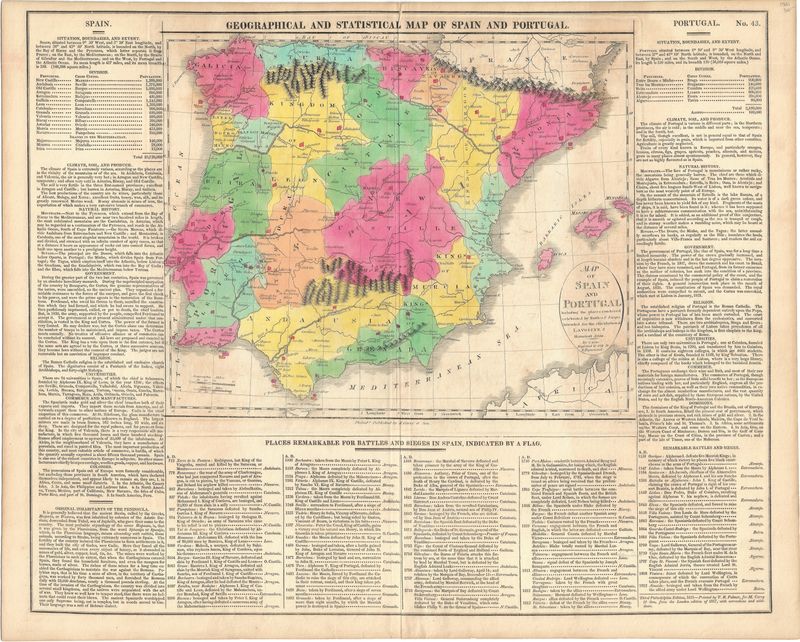 1821 Geographical and Statistical Map of Spain &amp; Portugal from the  Lavoisne's Atlas by J. Aspin