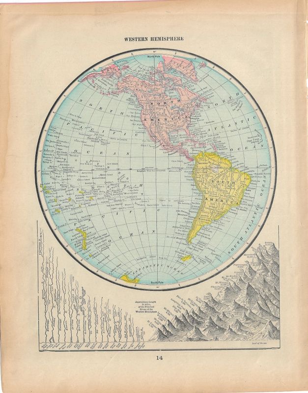 1903 (1899)  2 Sheet Map of the World  w/ rivers and mountains