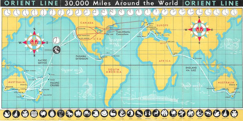 1950's Orient Line World Map