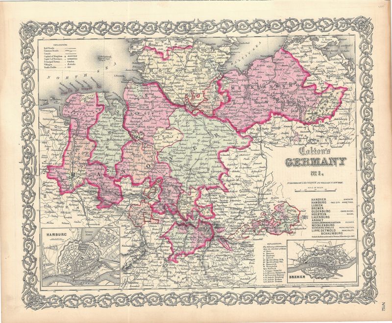 1855 Maps of Germany No.1 &amp; 2 by JH Colton