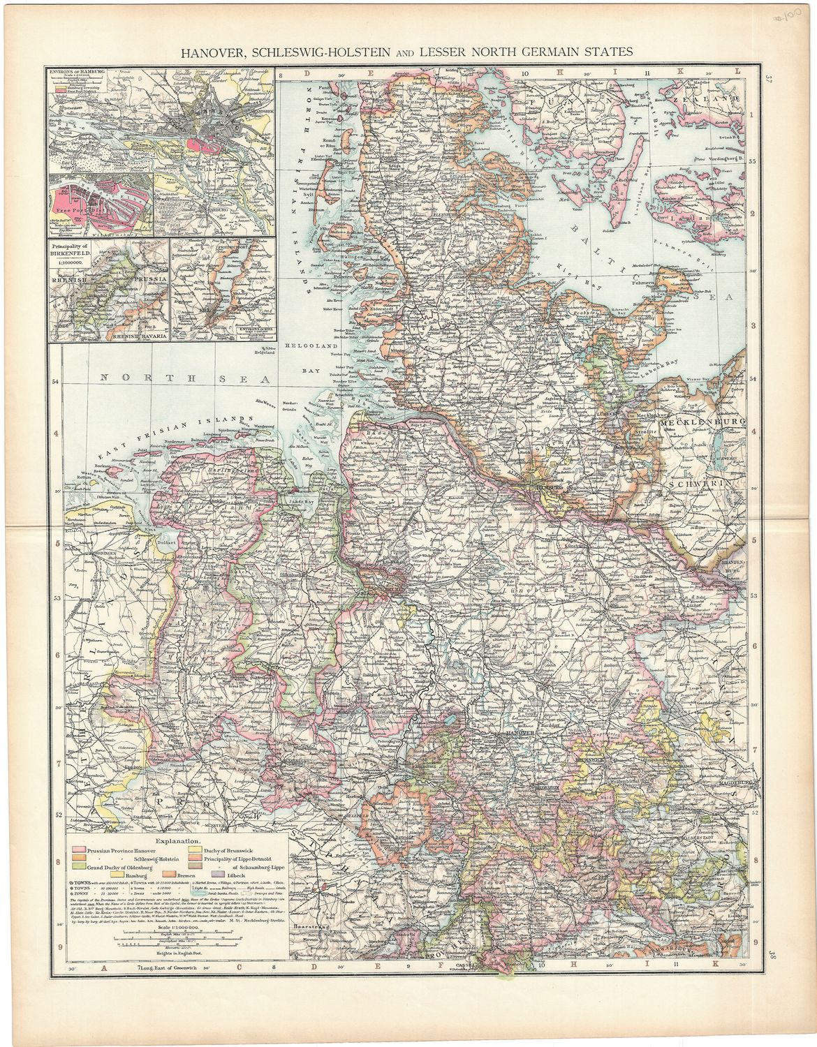 1912 Map of Hanover, Schleswig, Holstein and North German States by the atlas publishing company