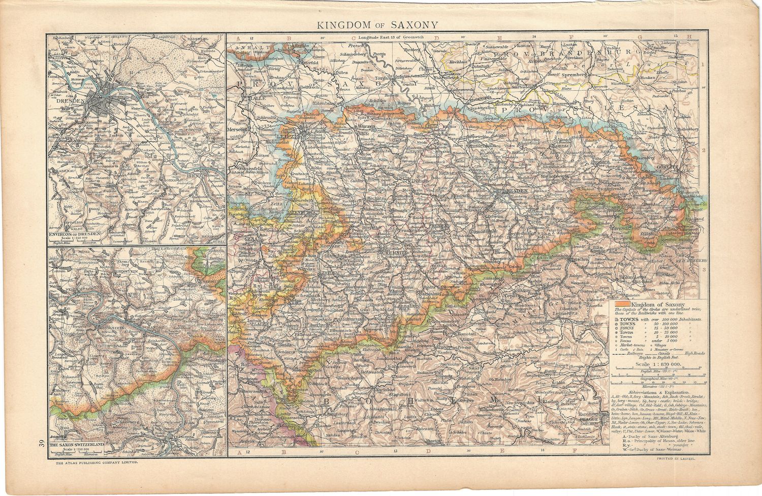 1912 Kingdom of Saxony and Thuringian States by Atlas Publishing