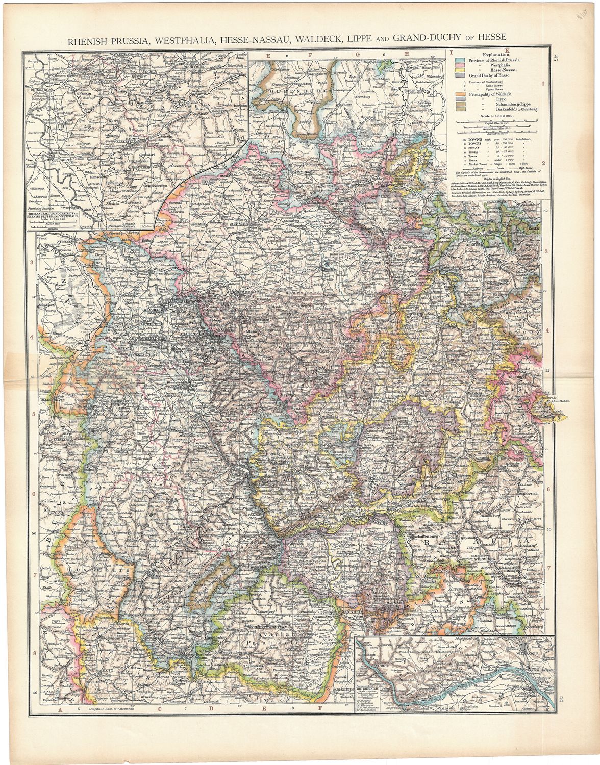 1912 Map of Rhenish Prussia, Westphalia, Hesse-Nassau, Waldeck, Grand Duchy of Hesse