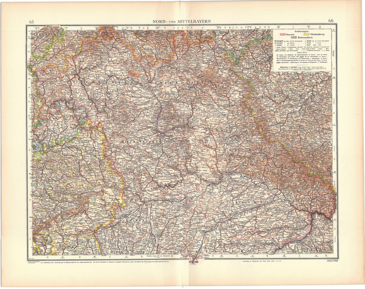 1912 Map of Nord &amp; MittelBayern in German