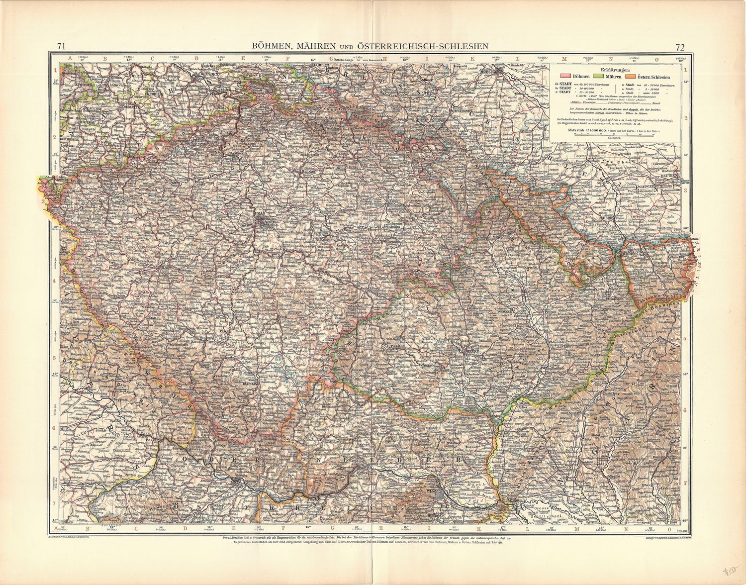 1912 Map of Bohmen, Mahren, Osterreichisch-Schlesien in German