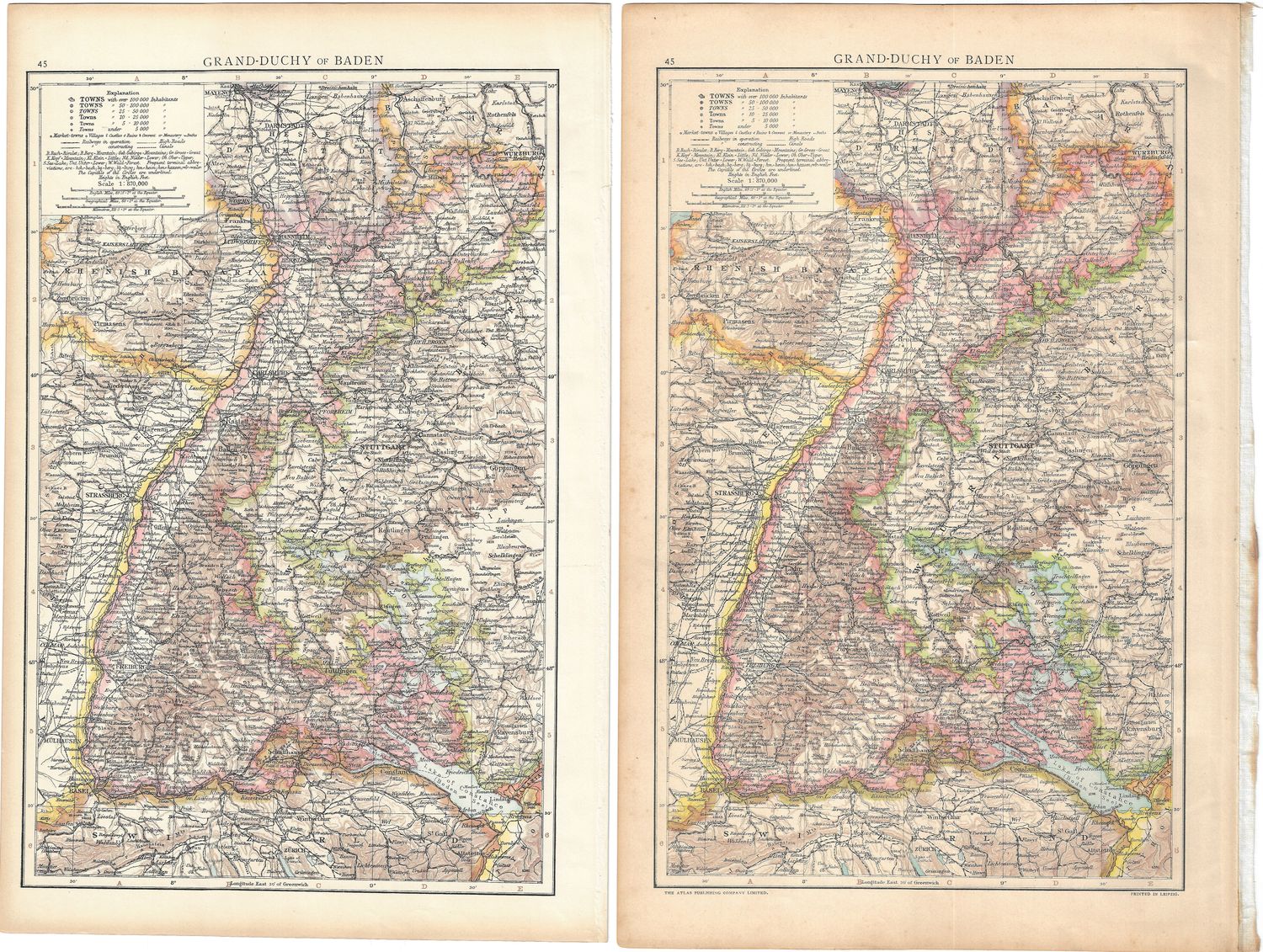 1912 Map of the Grand Duchy of Baden in English