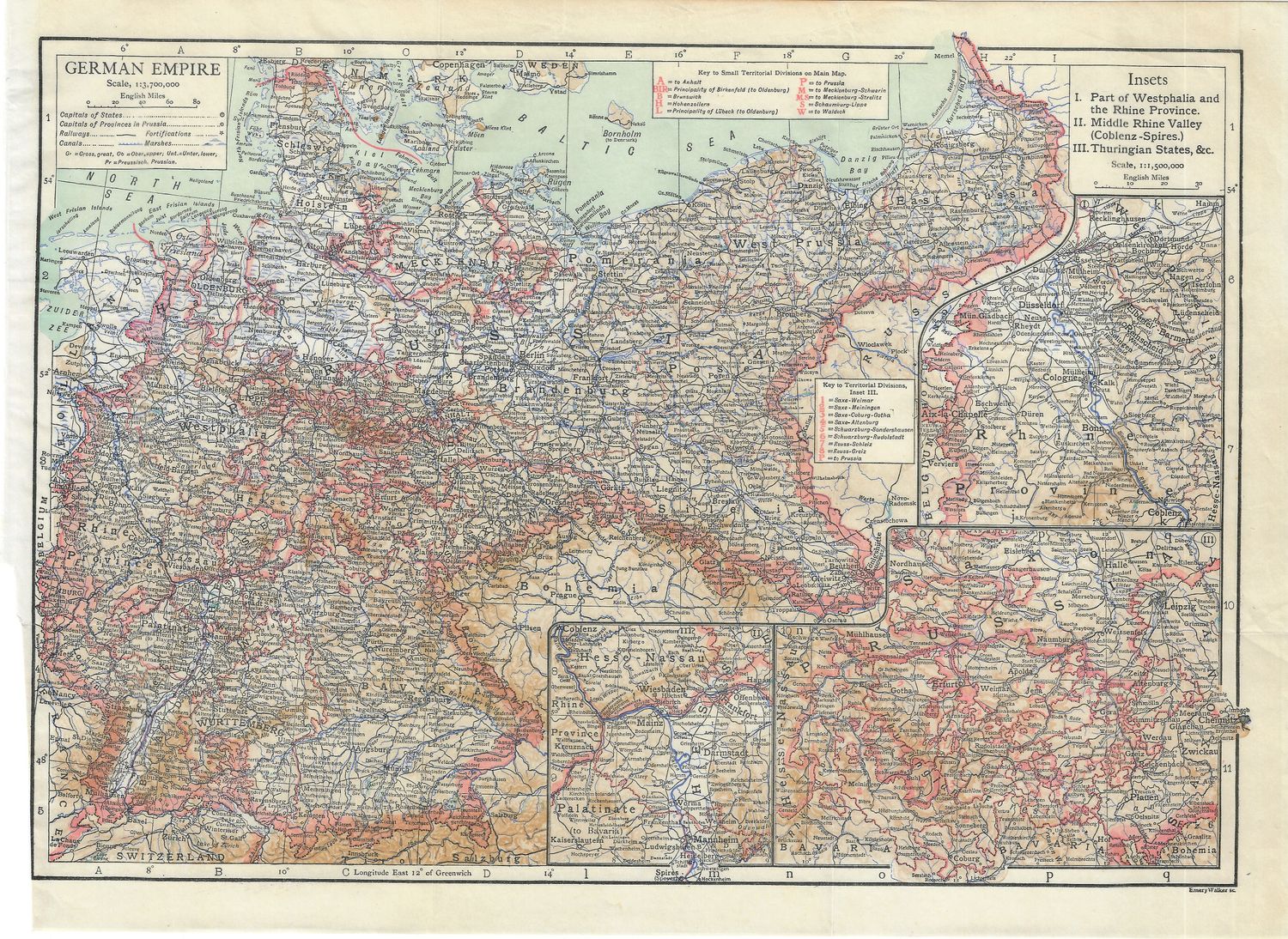 1910 Map of German Empire by Emery Walker