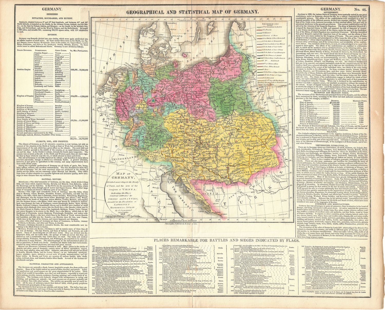 1821 Geographical Statistical Map Germany from the  Lavoisne&#39;s Atlas by J. Aspin