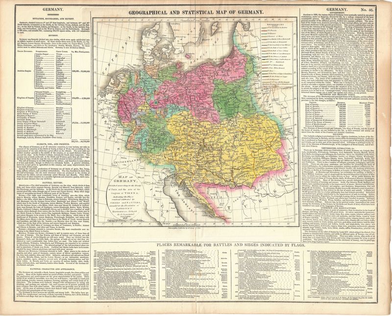 1821 Geographical Statistical Map Germany from the  Lavoisne's Atlas by J. Aspin