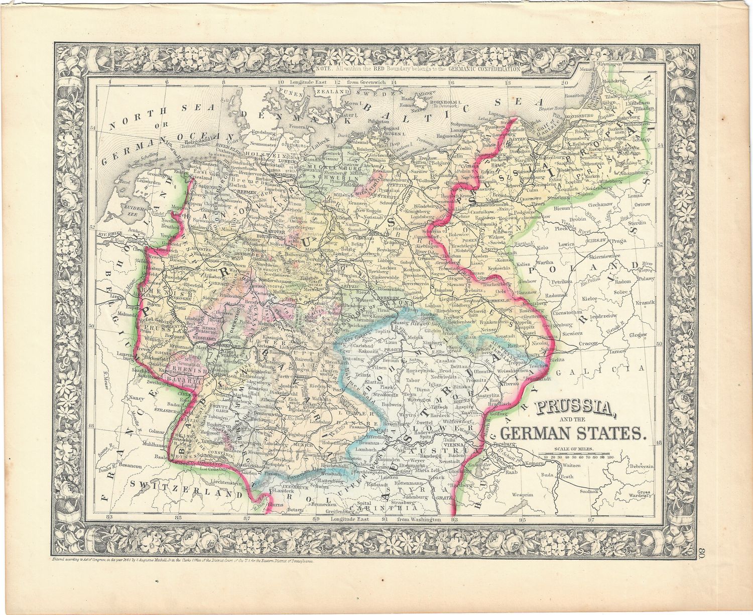1860 Map of Prussia and German States by S. Augustus Mitchell .