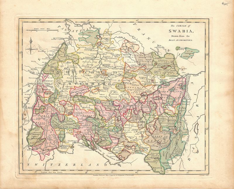 1794 Map of The Circle of Swabia by Wilkinson