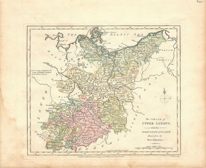 1794 Map of the Circle of Upper Saxony by Wilkinson