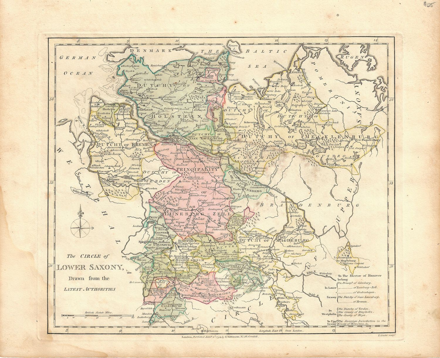 1794 Map of the Circle of Lower Saxony by Wilkinson