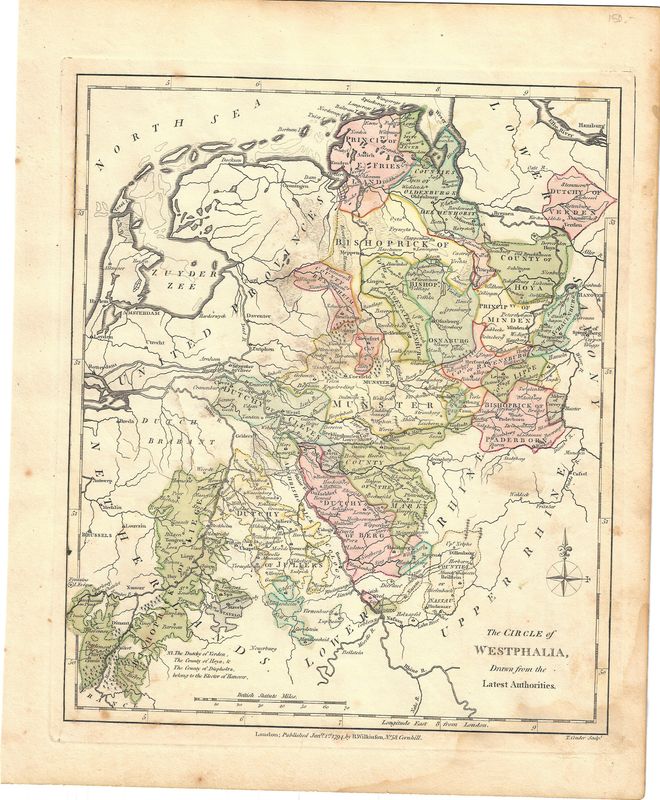 1794 Map of Westphalia, Germany by Wilkinson 