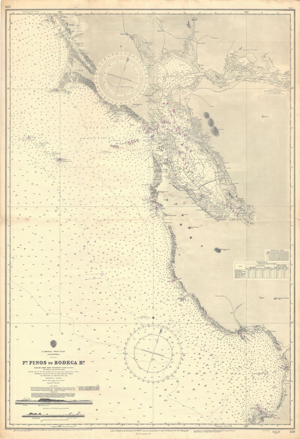 1965 (1868) Chart of West Coast Pt Pinos To Bodega Head from Assorted Sources